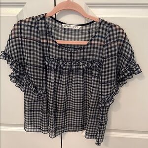 ZARA Women's Navy and White Checkered Top with sequins
